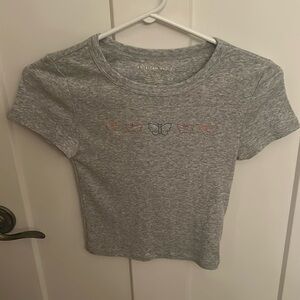 Gray Graphic T-Shirt with Butterfly Design